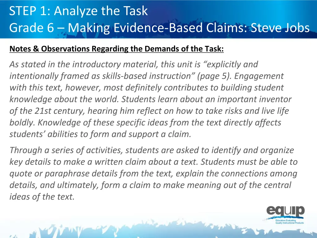 step 1 analyze the task grade 6 making evidence