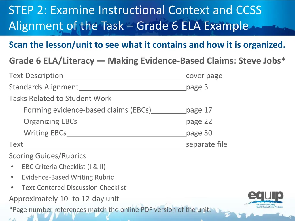 step 2 examine instructional context and ccss 1