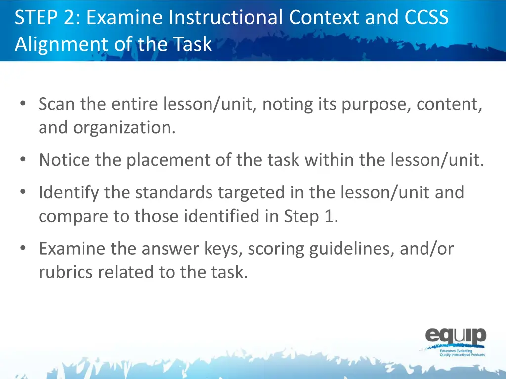 step 2 examine instructional context and ccss