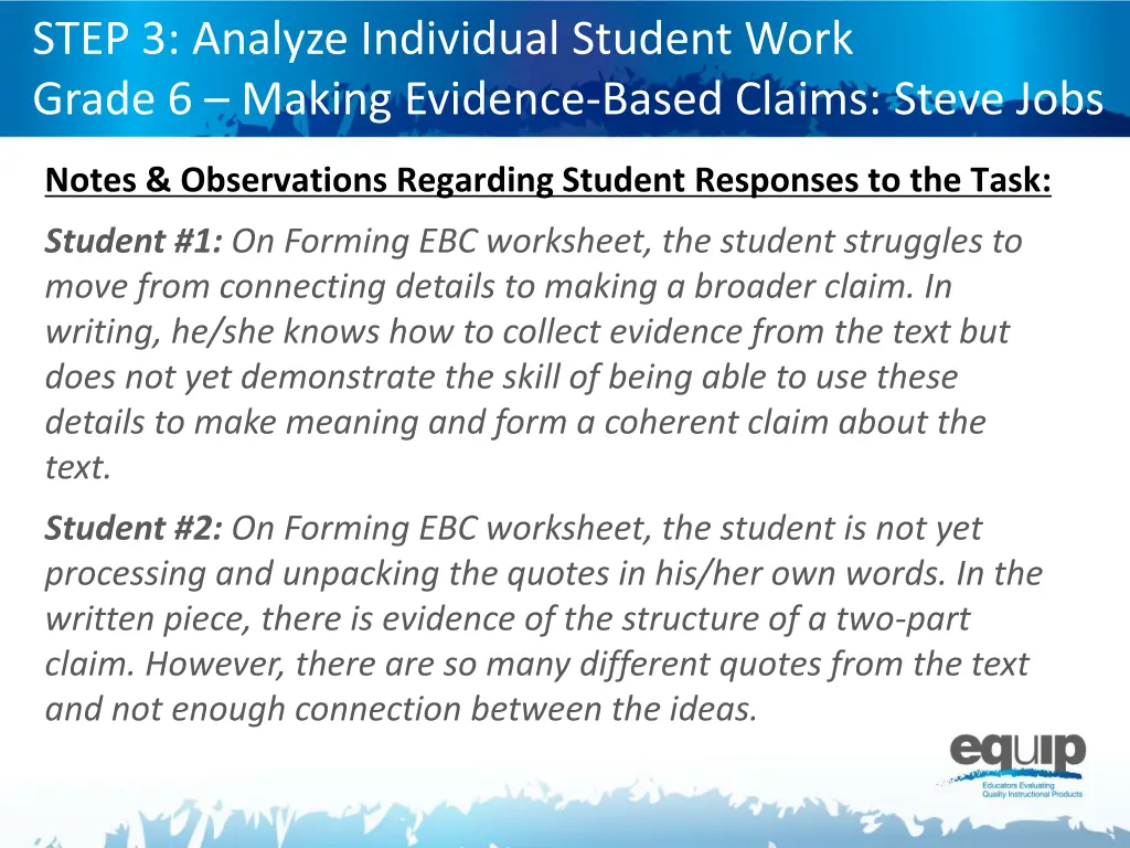 step 3 analyze individual student work grade
