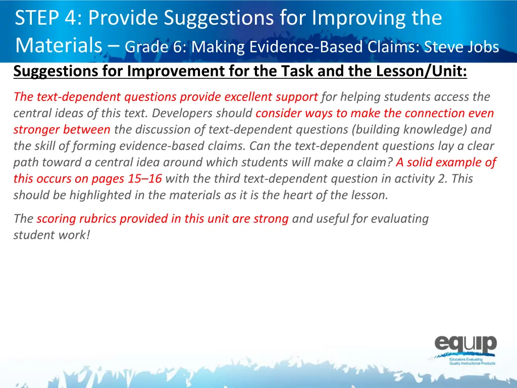 step 4 provide suggestions for improving