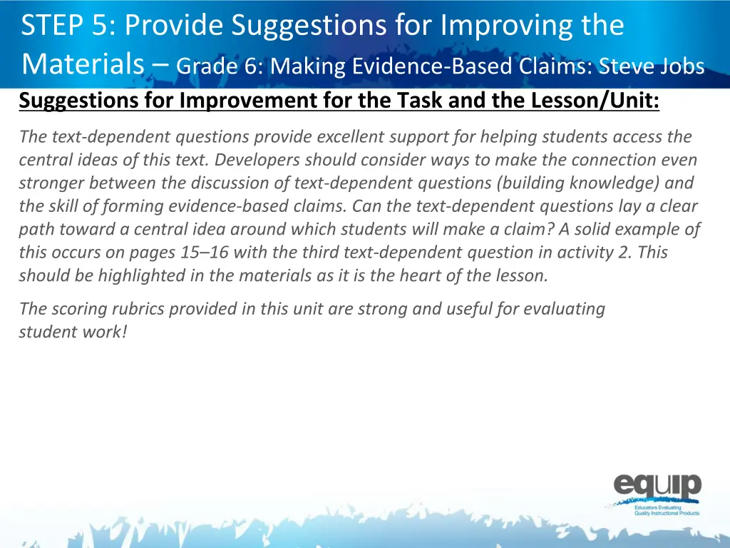 step 5 provide suggestions for improving 2