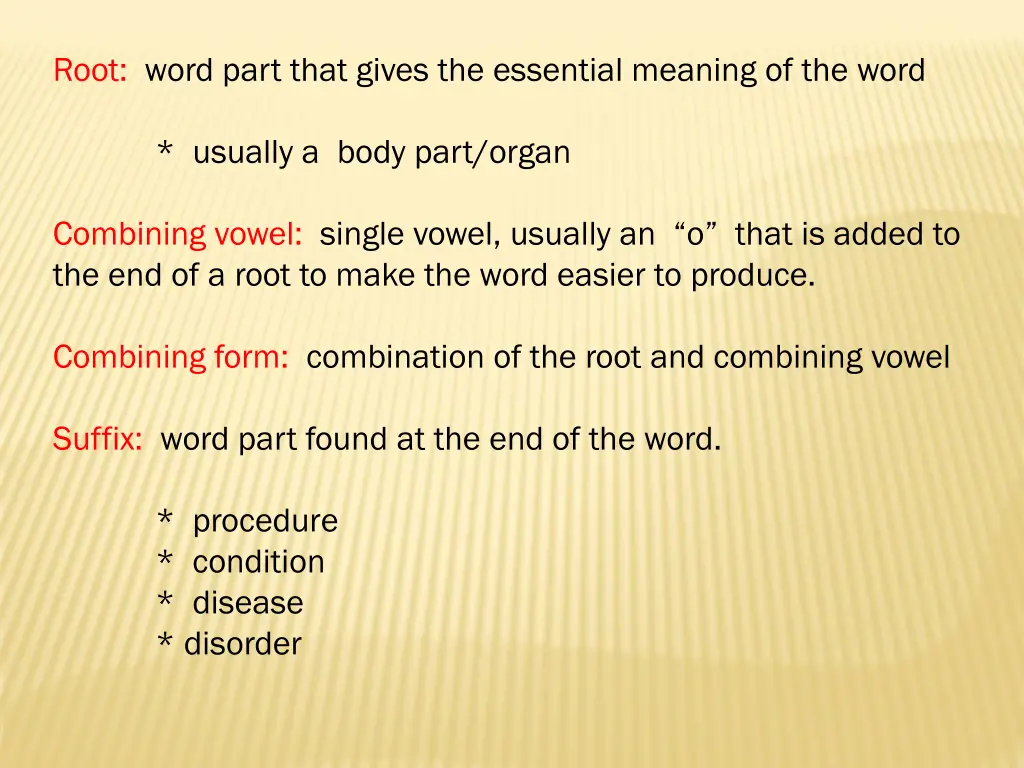 root word part that gives the essential meaning