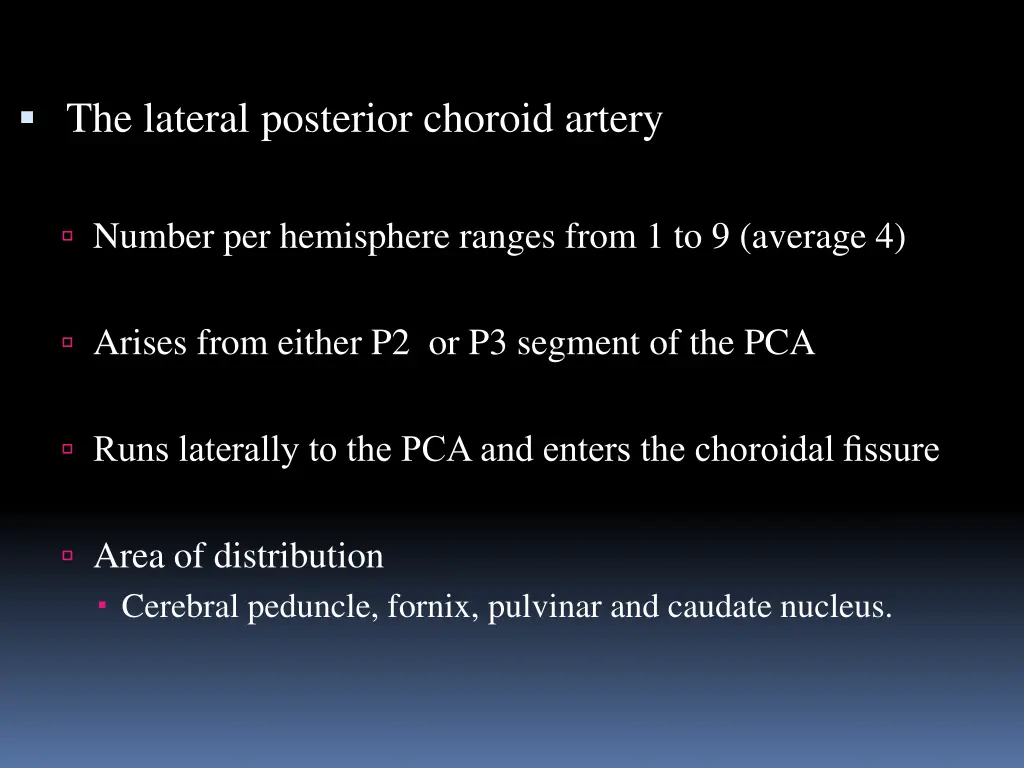 the lateral posterior choroid artery