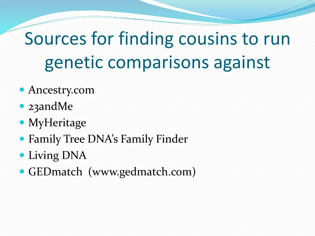sources for finding cousins to run genetic