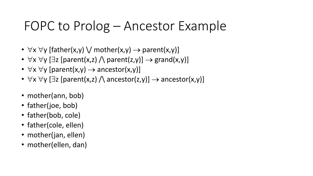 fopc to prolog ancestor example