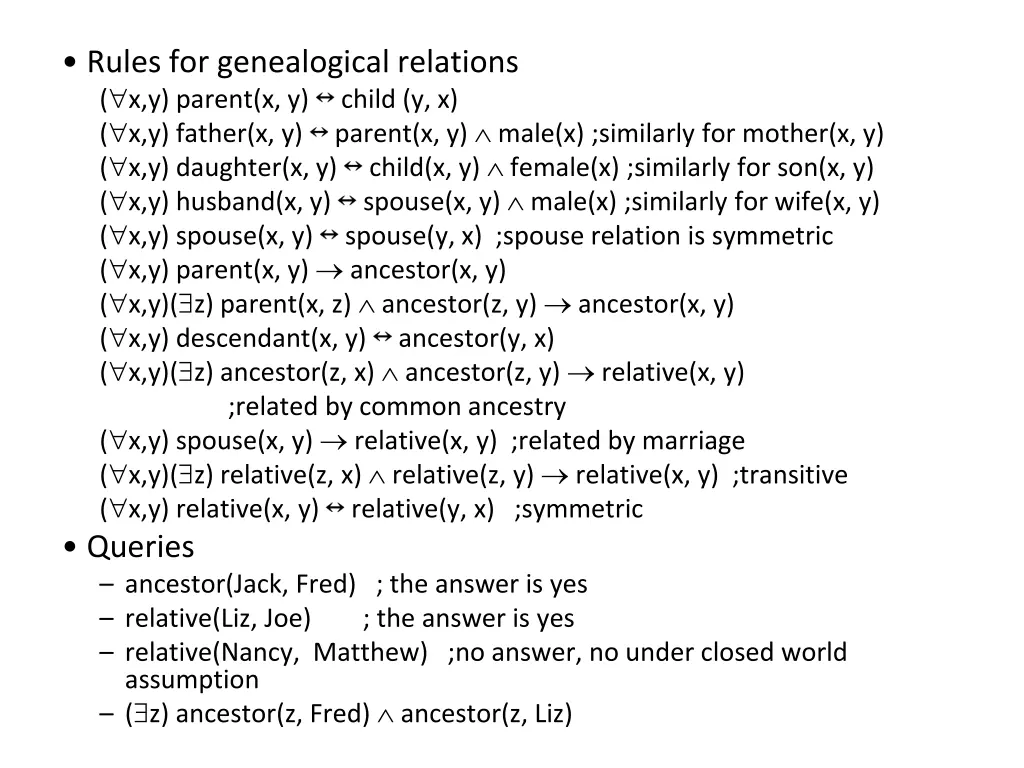 rules for genealogical relations x y parent