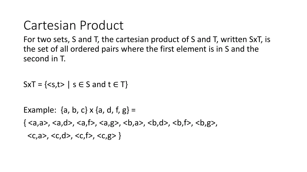 cartesian product for two sets