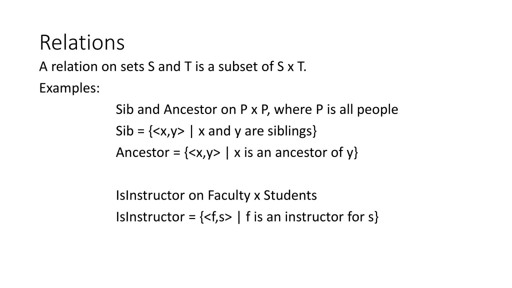 relations a relation on sets s and t is a subset