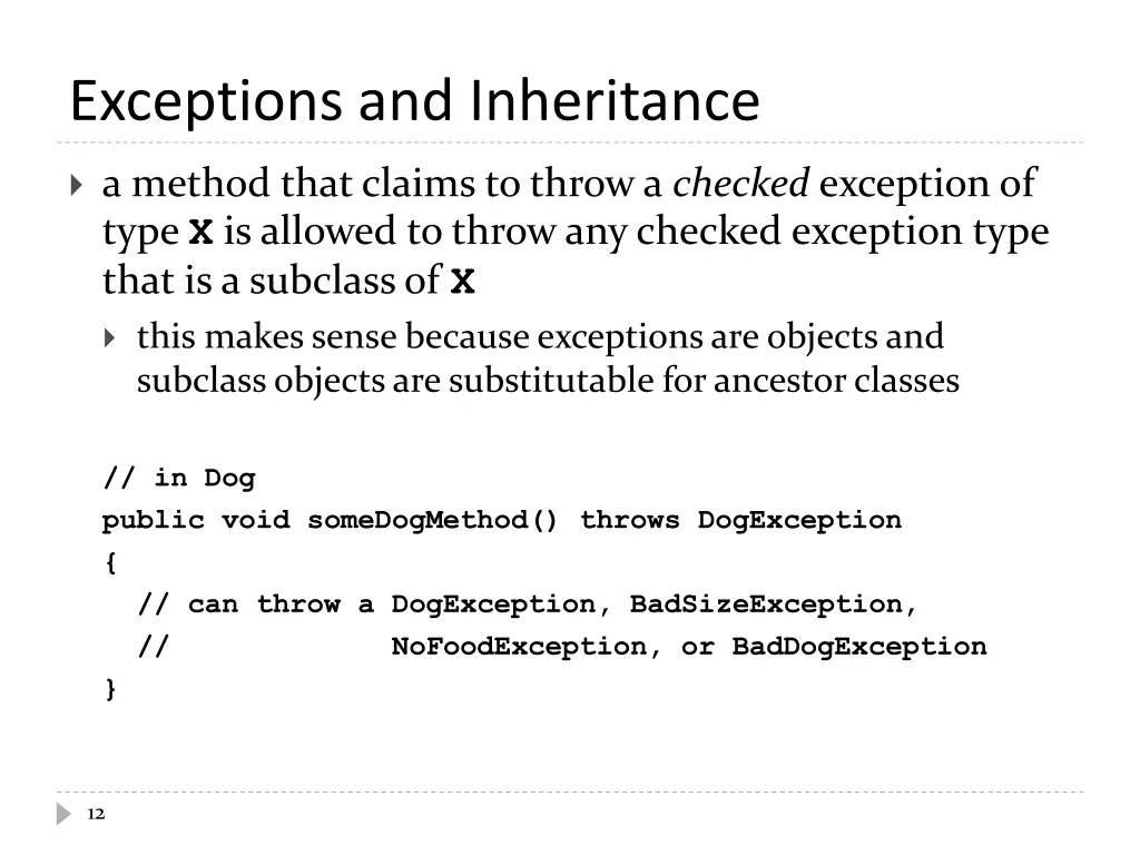 exceptions and inheritance