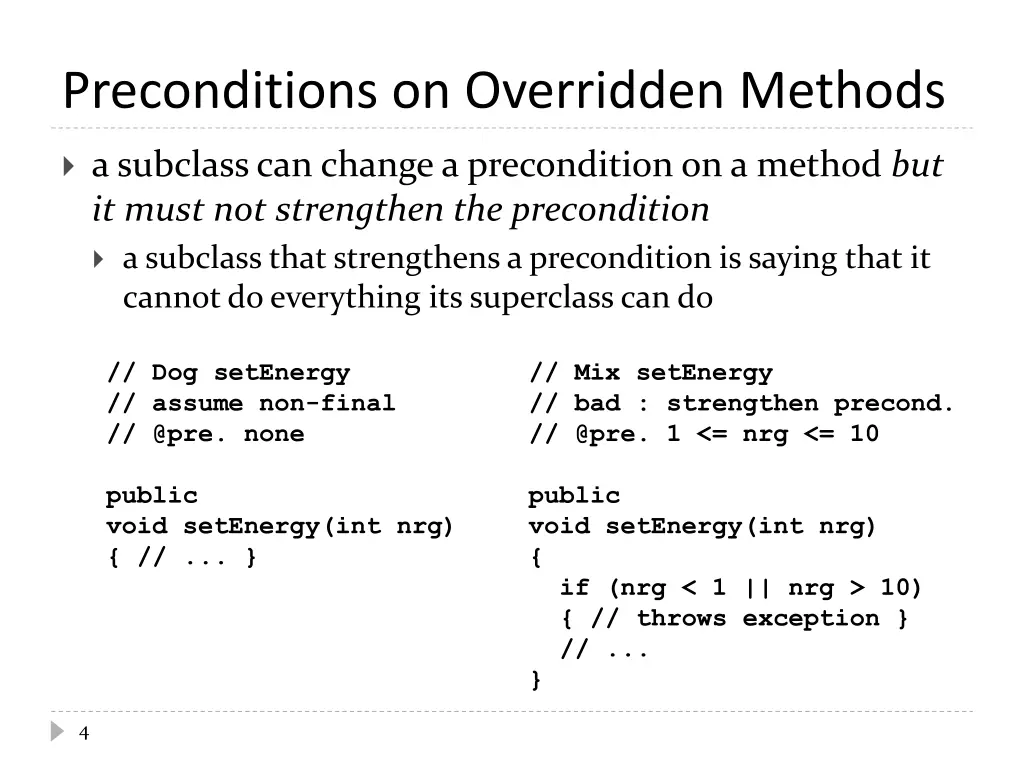 preconditions on overridden methods