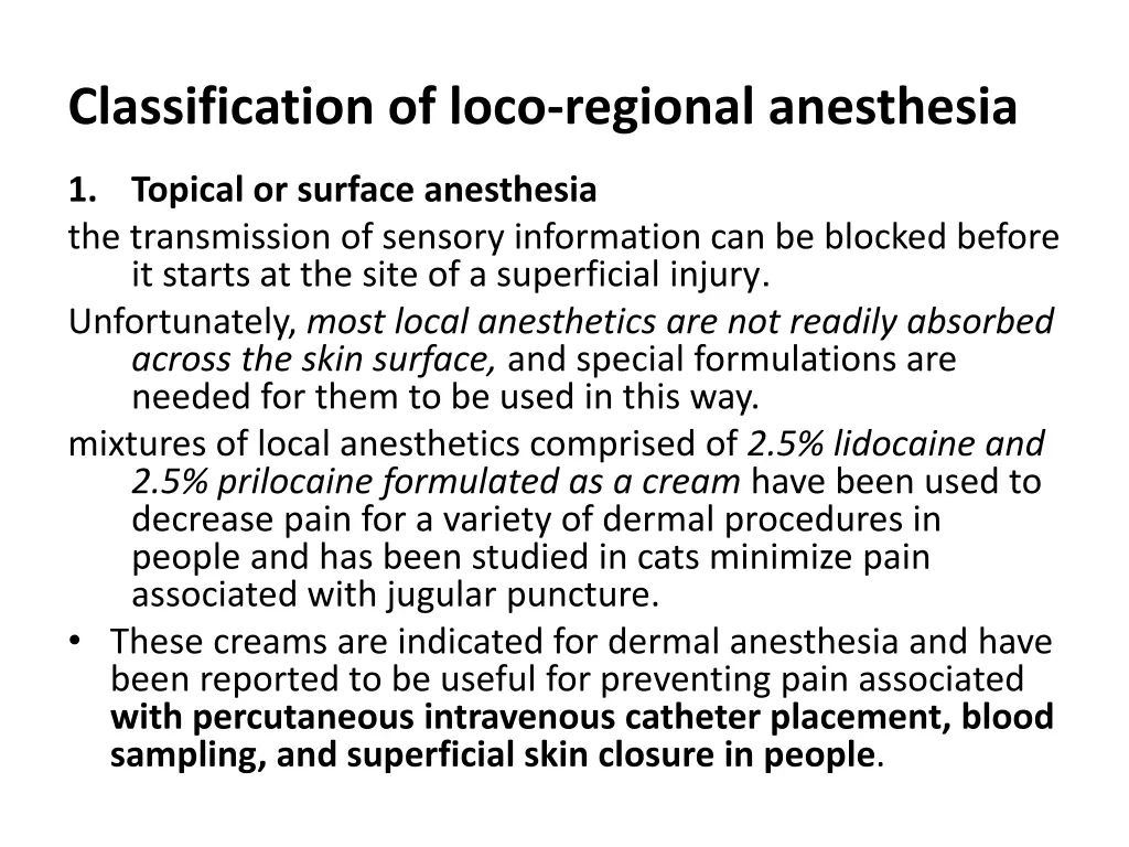 classification of loco regional anesthesia