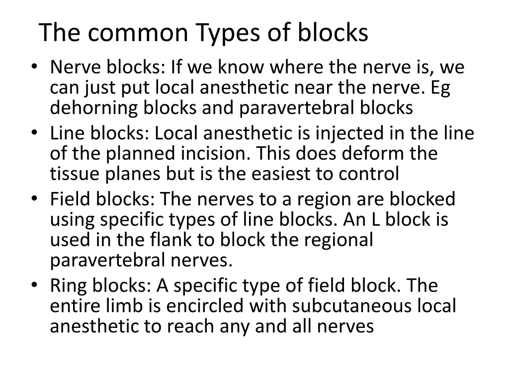the common types of blocks nerve blocks