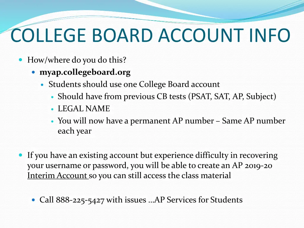 college board account info