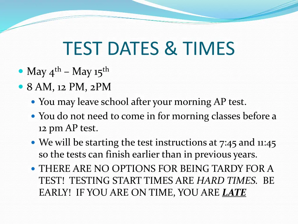 test dates times