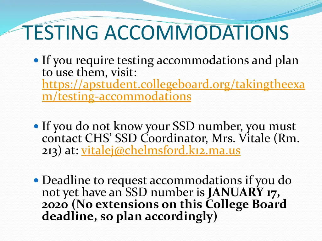 testing accommodations