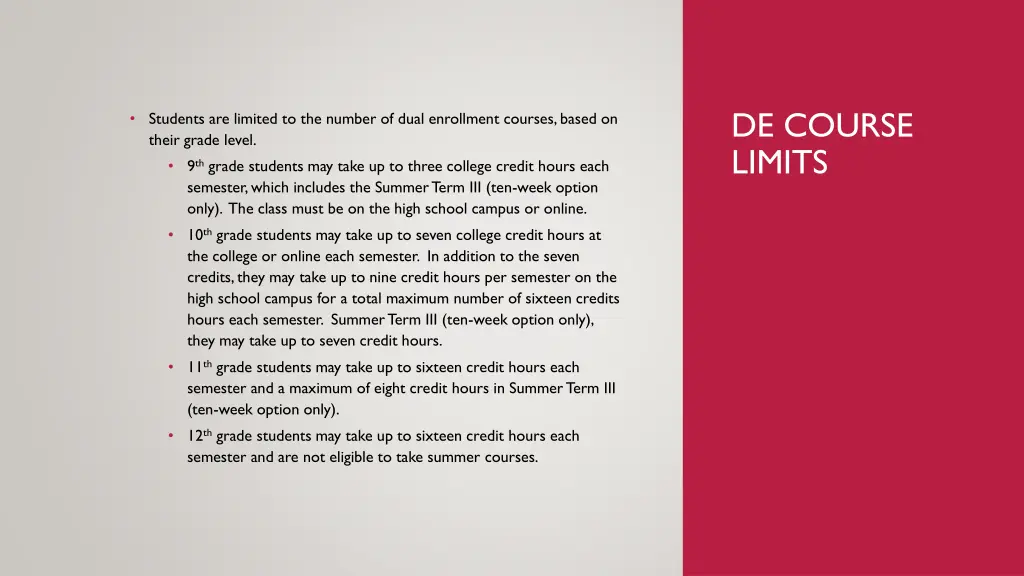 de course limits