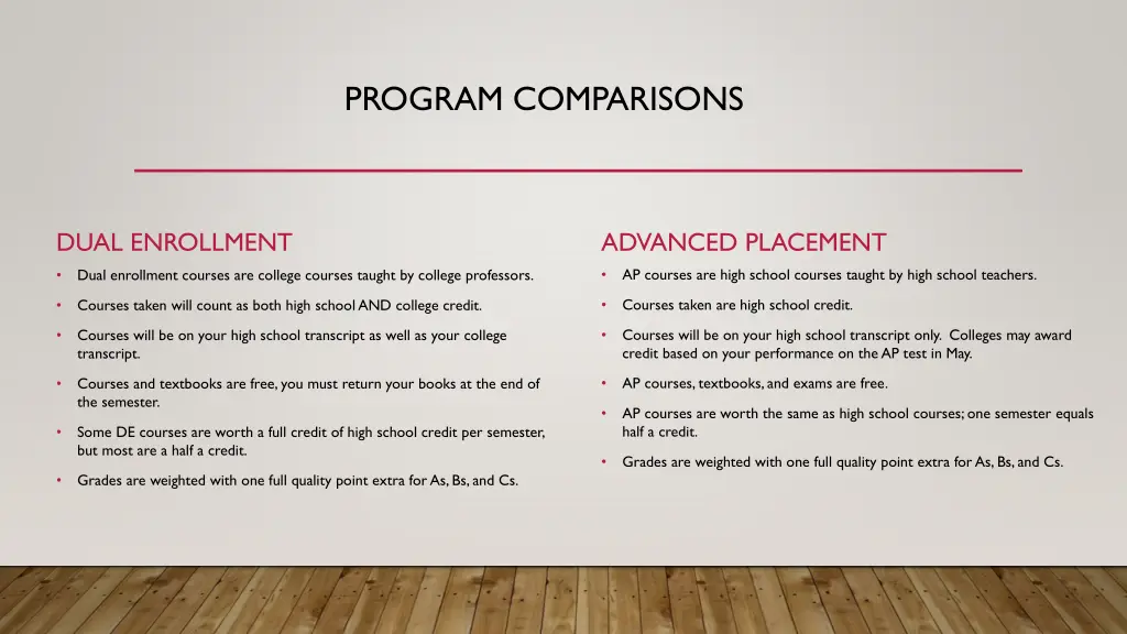 program comparisons