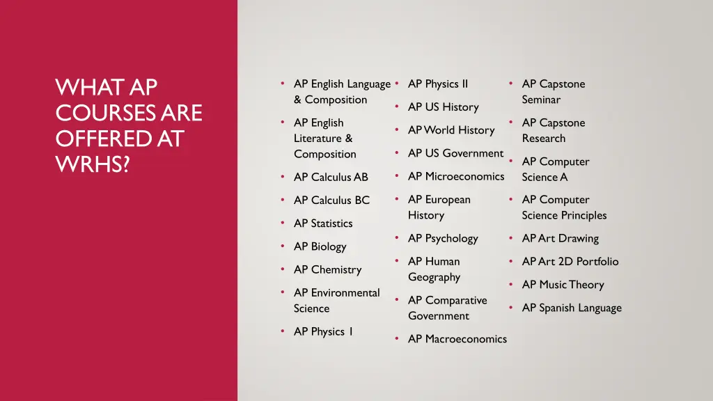 what ap courses are offered at wrhs