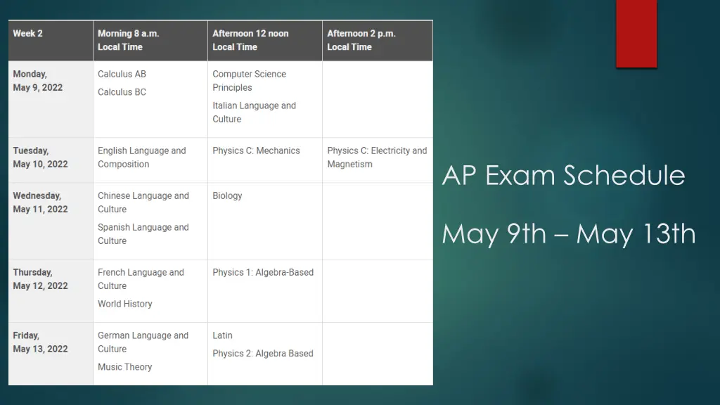 ap exam schedule 1