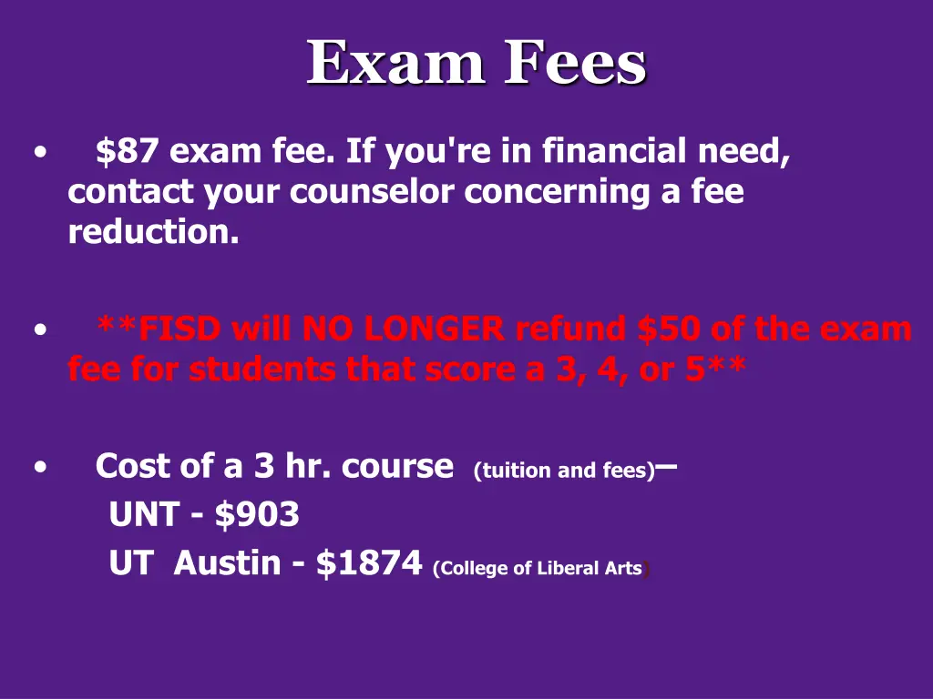 exam fees