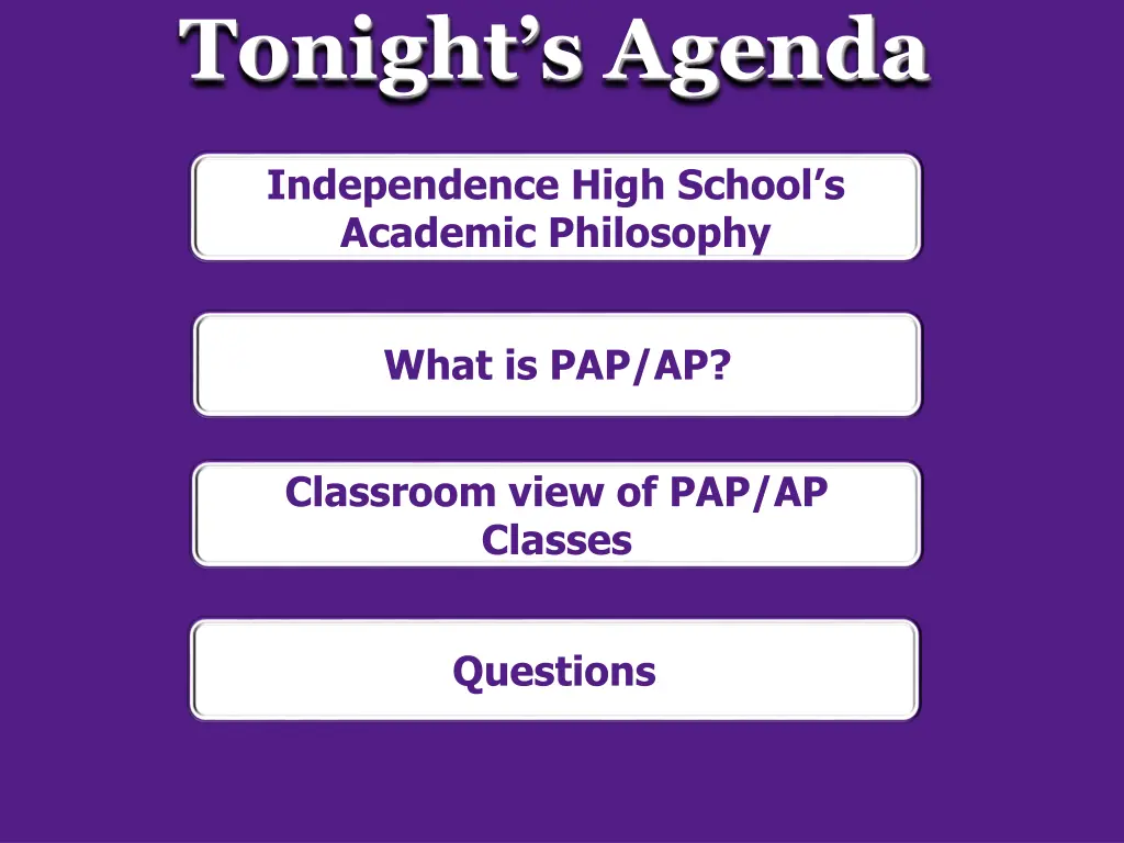 tonight s agenda