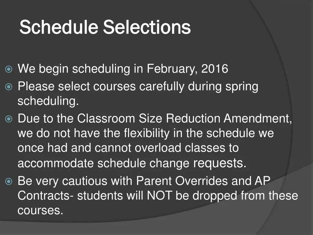 schedule selections schedule selections