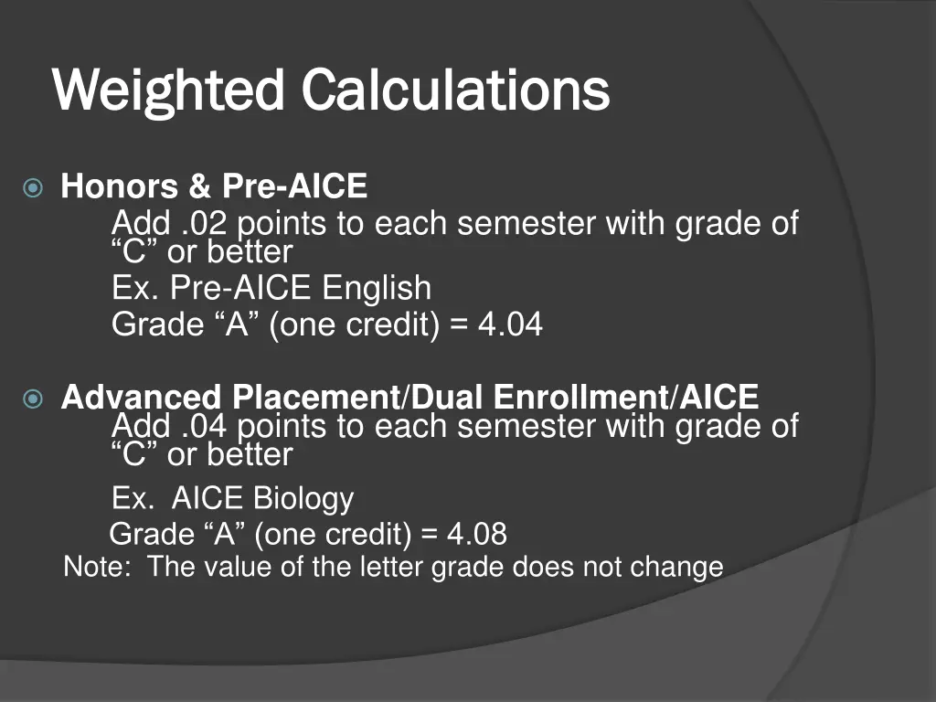 weighted calculations weighted calculations