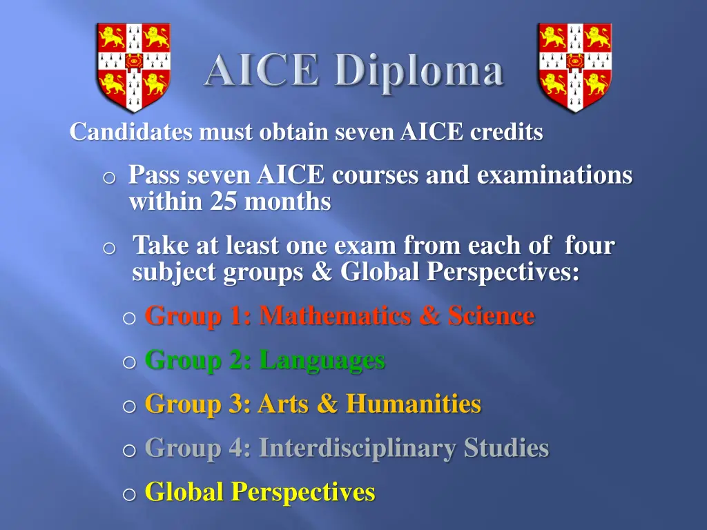 candidates must obtain seven aice credits o pass