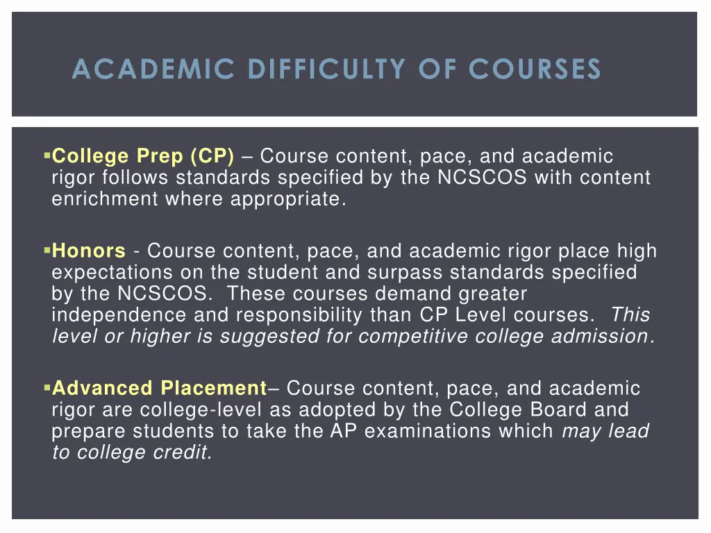 academic difficulty of courses