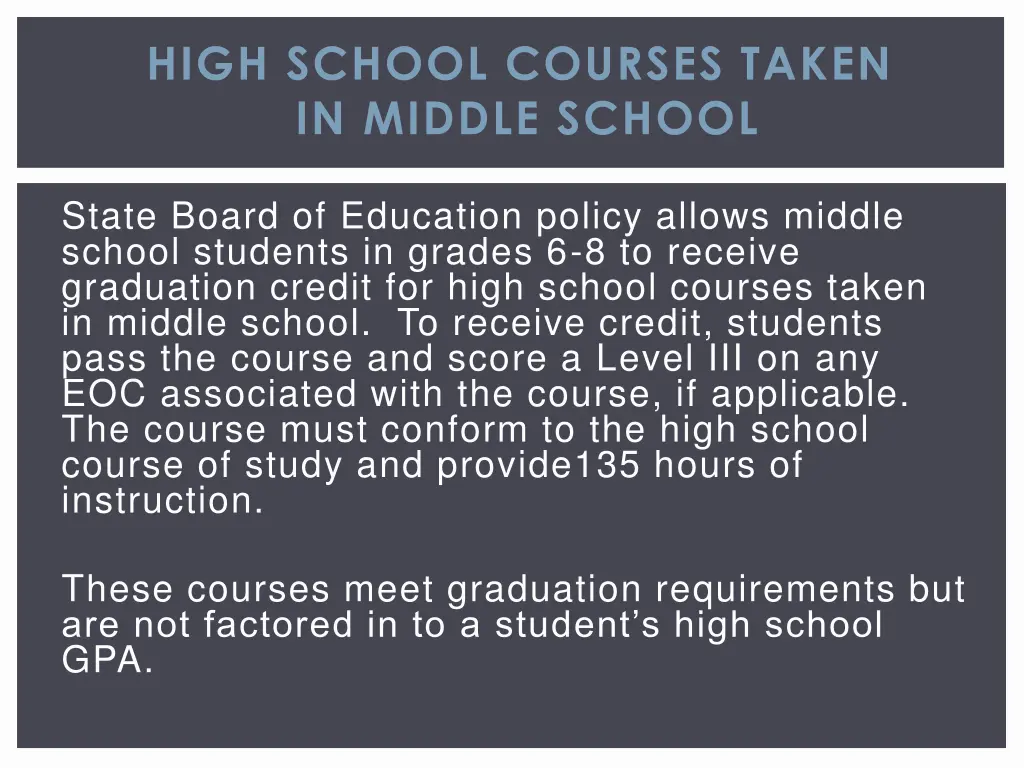 high school courses taken in middle school
