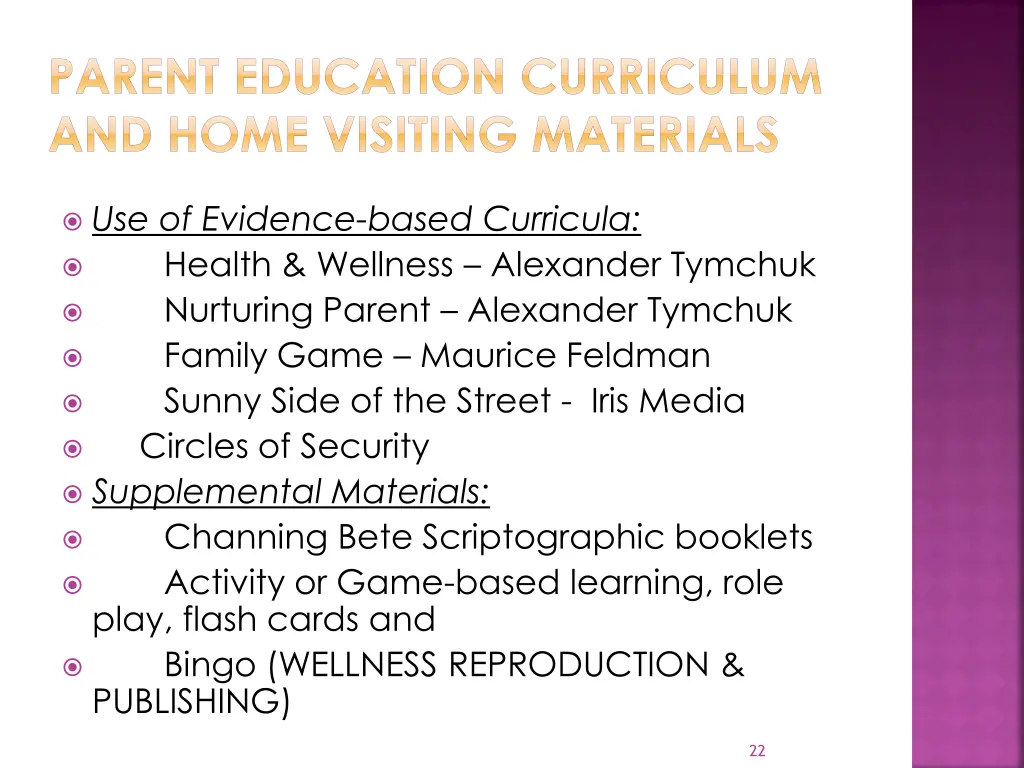parent education curriculum and home visiting