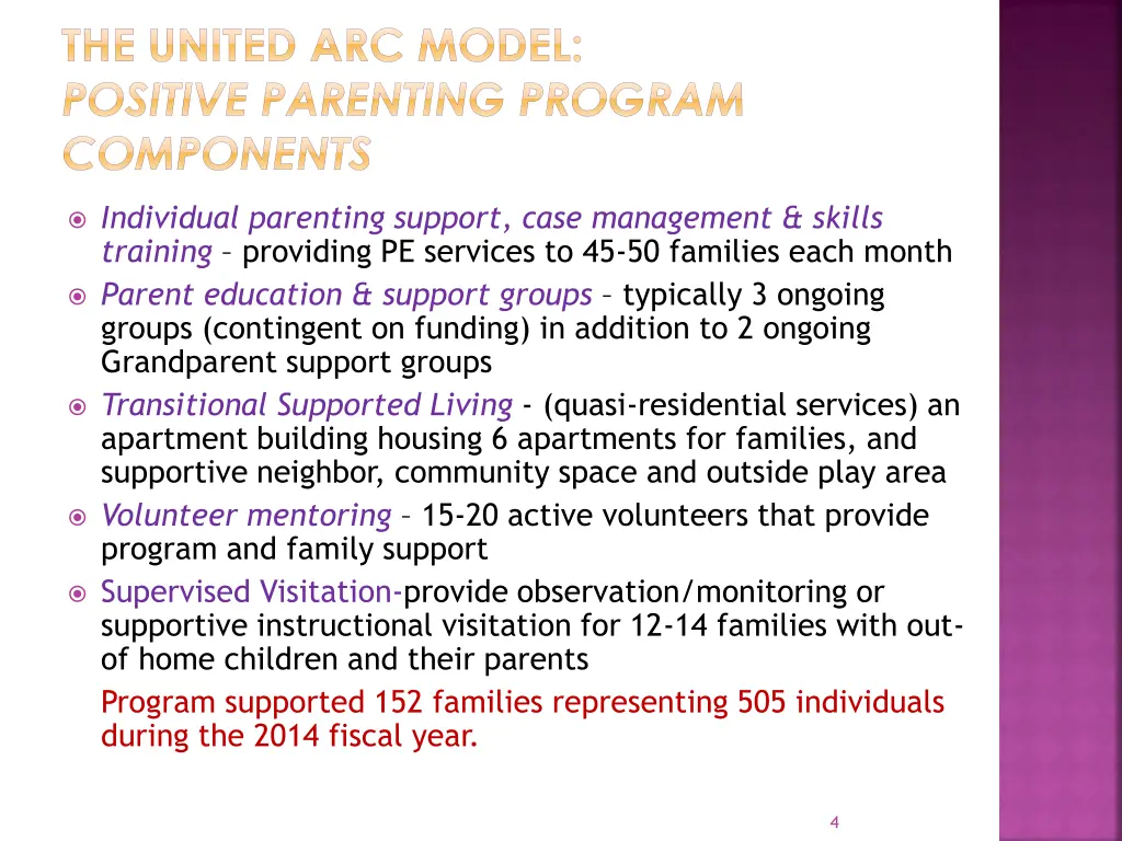 the united arc model positive parenting program