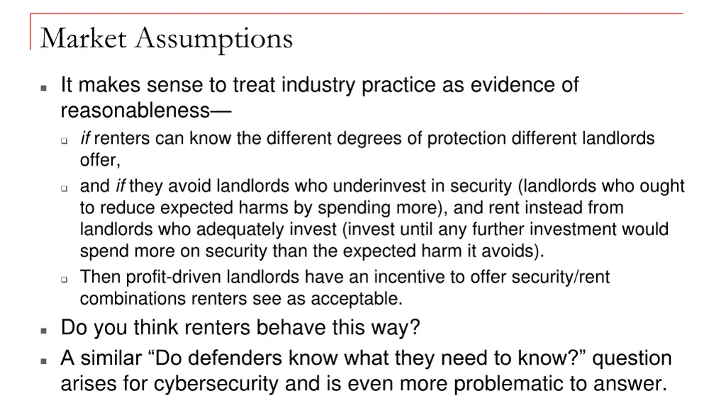 market assumptions