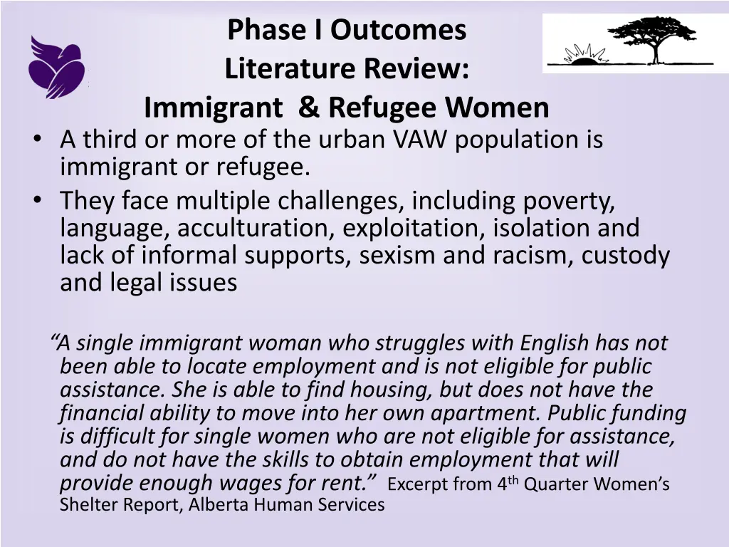 phase i outcomes literature review immigrant
