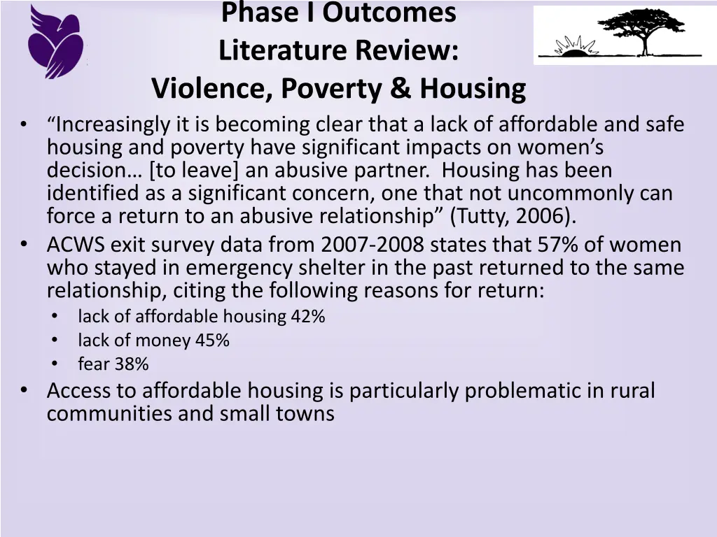 phase i outcomes literature review violence