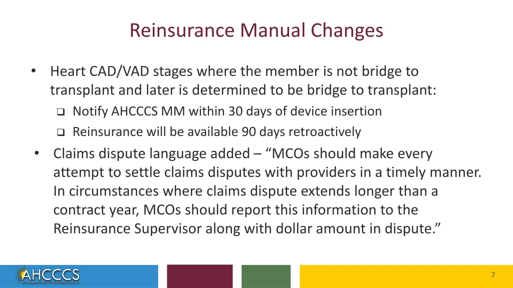 reinsurance manual changes 2