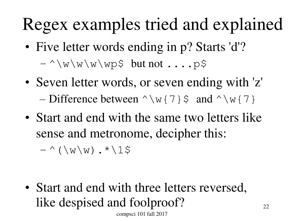 regex examples tried and explained five letter