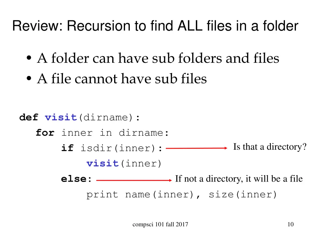 review recursion to find all files in a folder