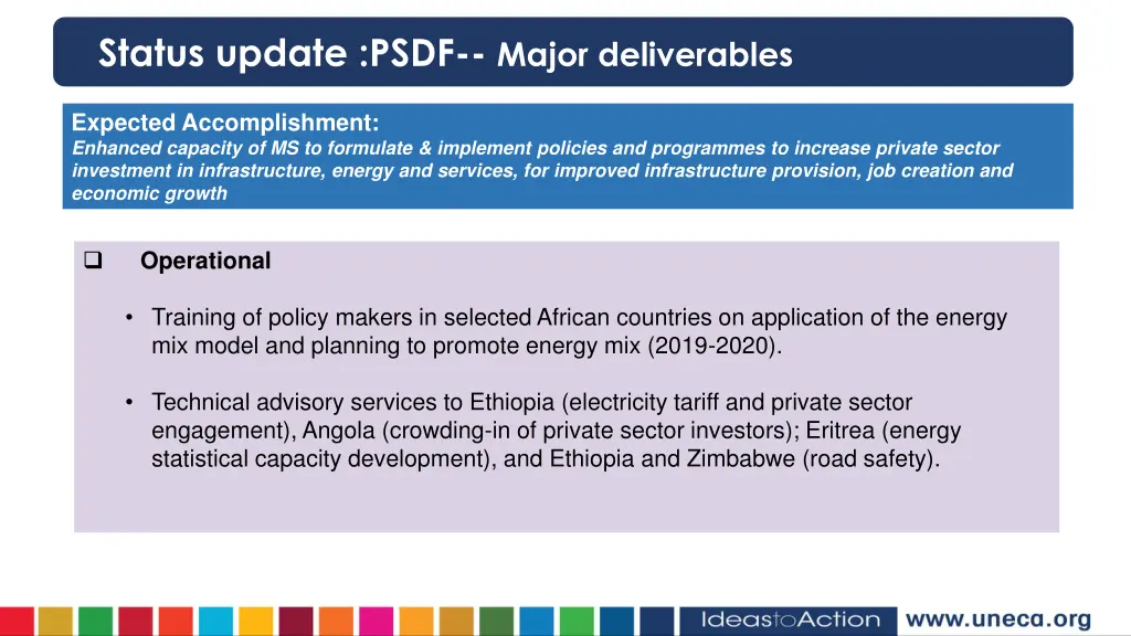 status update psdf major deliverables