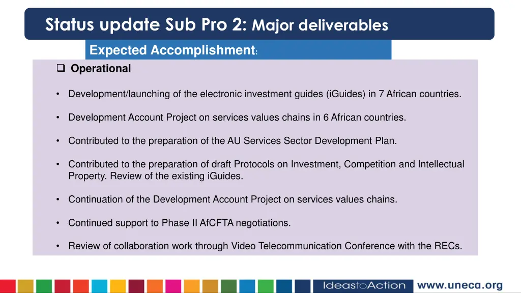 status update sub pro 2 major deliverables