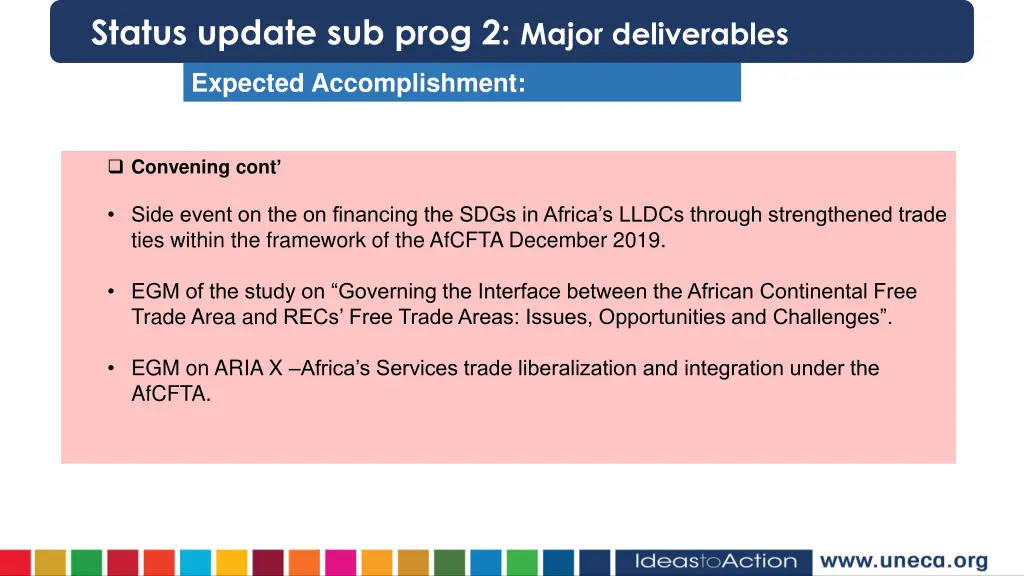 status update sub prog 2 major deliverables 2