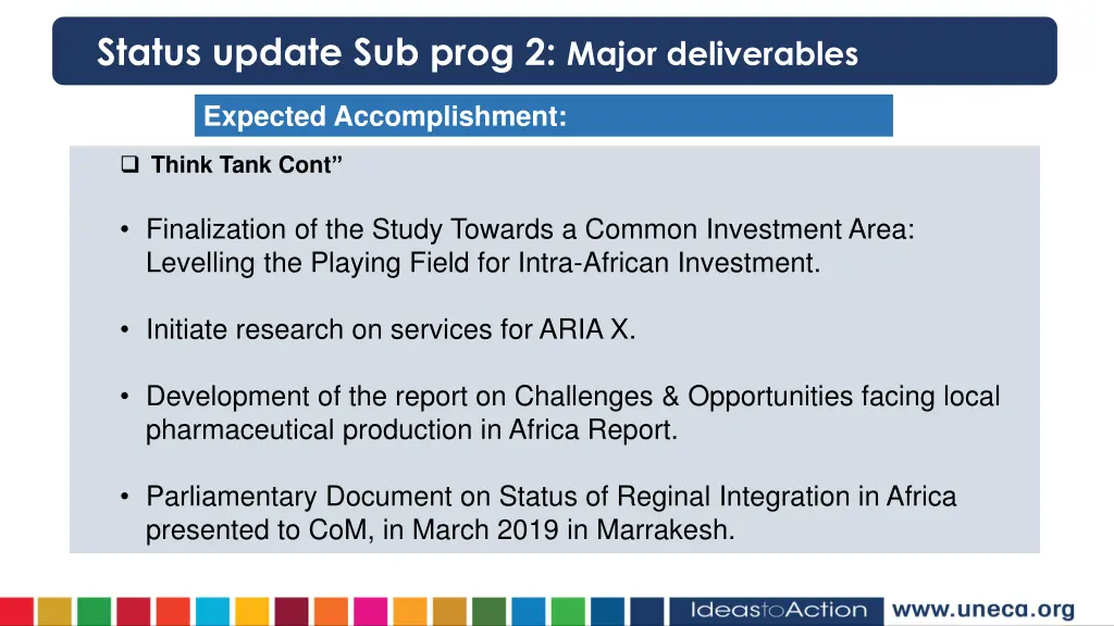 status update sub prog 2 major deliverables