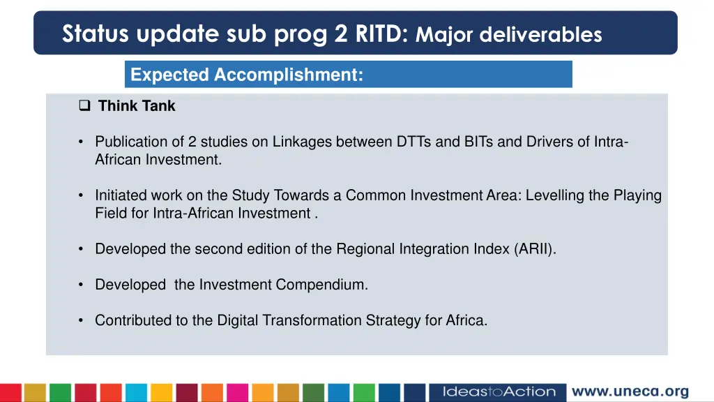 status update sub prog 2 ritd major deliverables