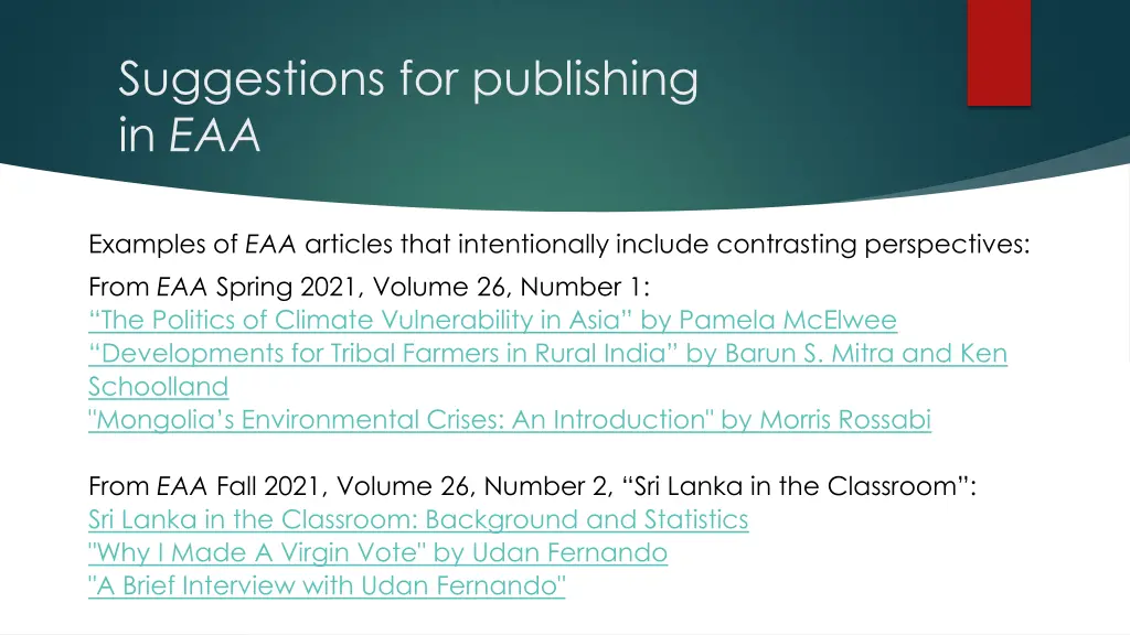 suggestions for publishing in eaa 14