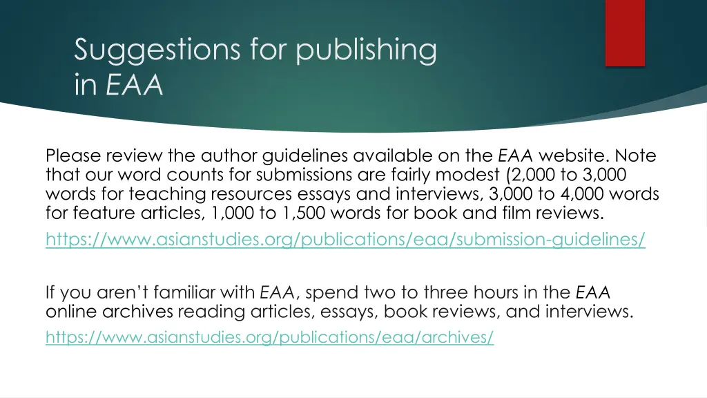 suggestions for publishing in eaa 7