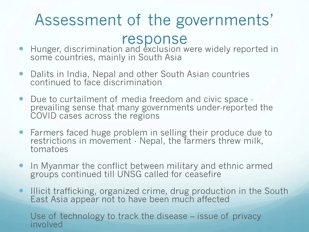 assessment of the governments response hunger