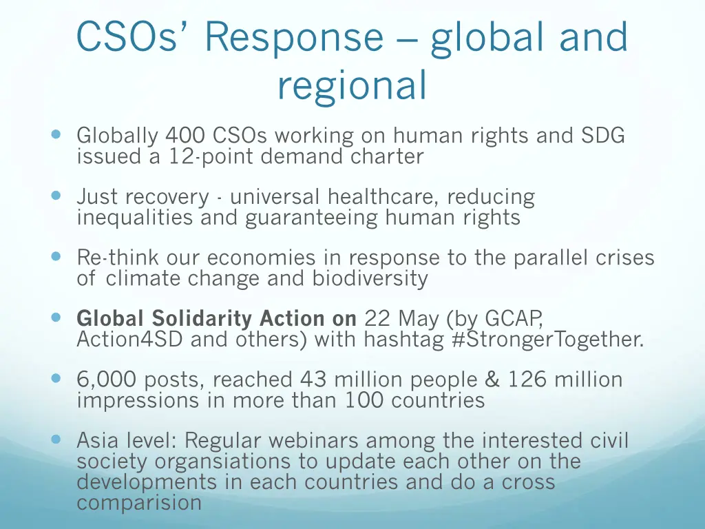 csos response global and regional