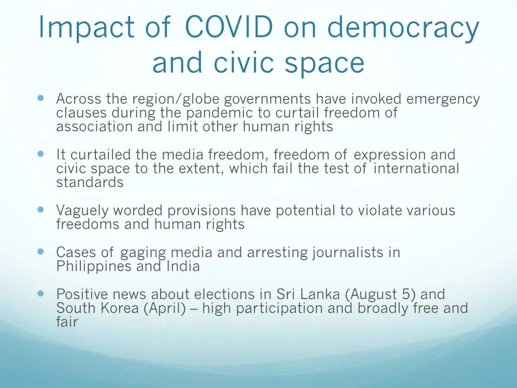 impact of covid on democracy and civic space