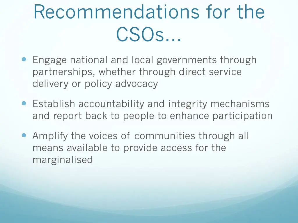 recommendations for the csos